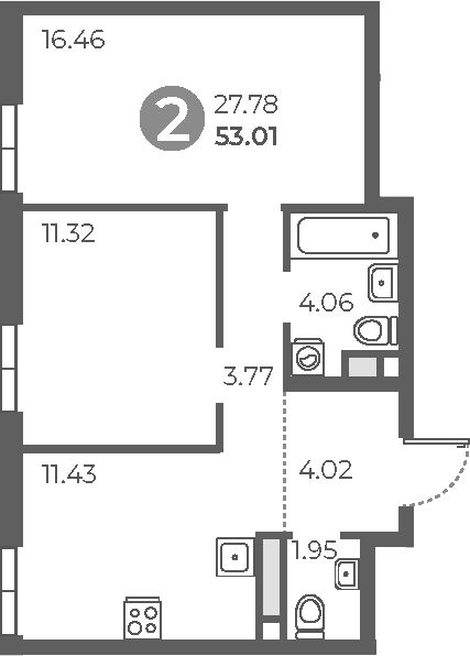 Планировка — Нижегородская от Гранель, 2-комн., 53 м²