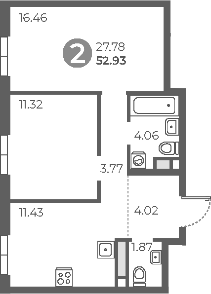 Планировка — Нижегородская от Гранель, 2-комн., 53 м²