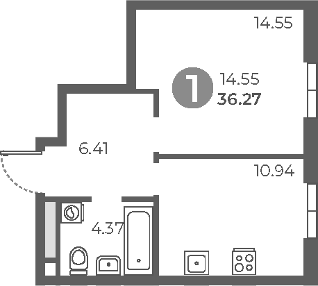 Планировка — Нижегородская от Гранель, 1-комн., 36 м²