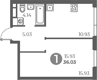 Планировка — Нижегородская от Гранель, 1-комн., 36 м²