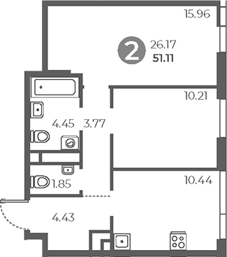 Планировка — Нижегородская от Гранель, 2-комн., 51 м²
