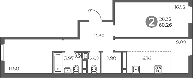 Планировка — Нижегородская от Гранель, 3-комн., 60 м²