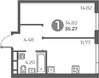 Планировка — Нижегородская от Гранель, 1-комн., 35 м²