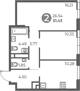 Планировка — Нижегородская от Гранель, 2-комн., 51 м²