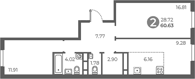 Планировка — Нижегородская от Гранель, 3-комн., 61 м²