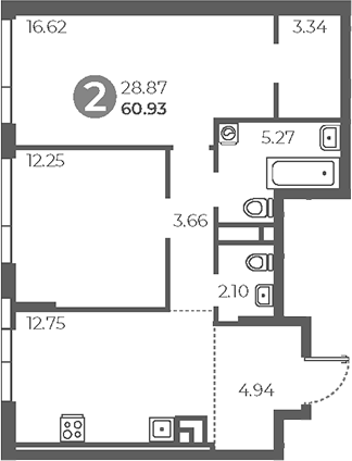 Планировка — Нижегородская от Гранель, 2-комн., 61 м²