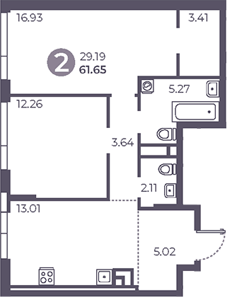 Планировка — Нижегородская от Гранель, 2-комн., 62 м²