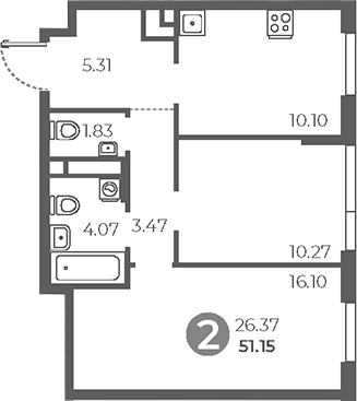 Планировка — Нижегородская от Гранель, 2-комн., 51 м²