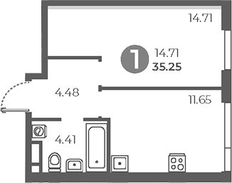 Планировка — Нижегородская от Гранель, 1-комн., 35 м²