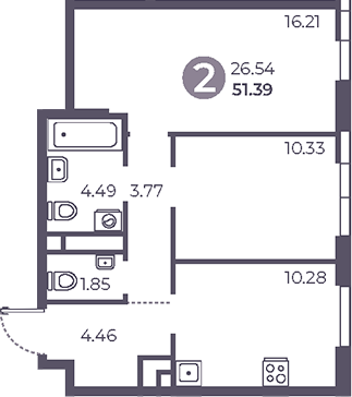 Планировка — Нижегородская от Гранель, 2-комн., 51 м²