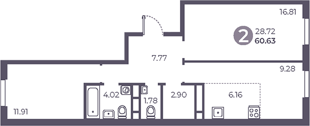 Планировка — Нижегородская от Гранель, 3-комн., 61 м²
