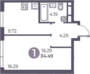 Планировка — Нижегородская от Гранель, 1-комн., 34 м²