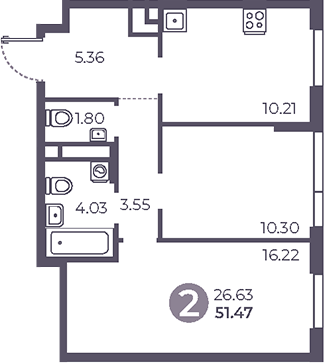 Планировка — Нижегородская от Гранель, 2-комн., 51 м²