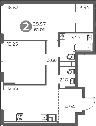 Планировка — Нижегородская от Гранель, 2-комн., 61 м²