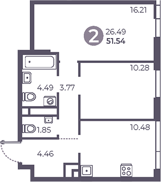 Планировка — Нижегородская от Гранель, 2-комн., 52 м²