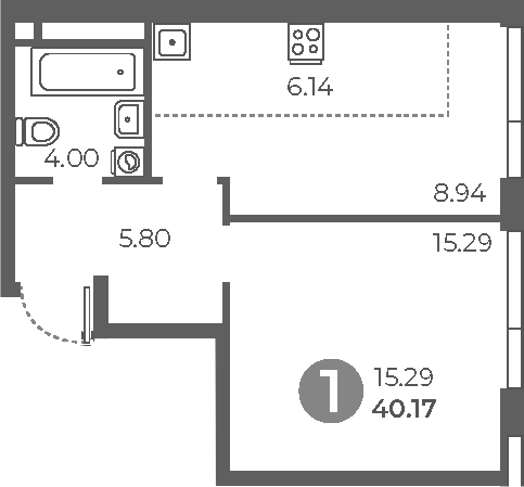 Планировка — Нижегородская от Гранель, 1-комн., 40 м²