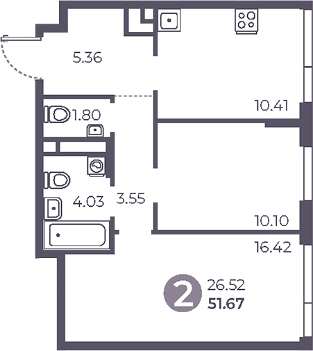 Планировка — Нижегородская от Гранель, 2-комн., 52 м²