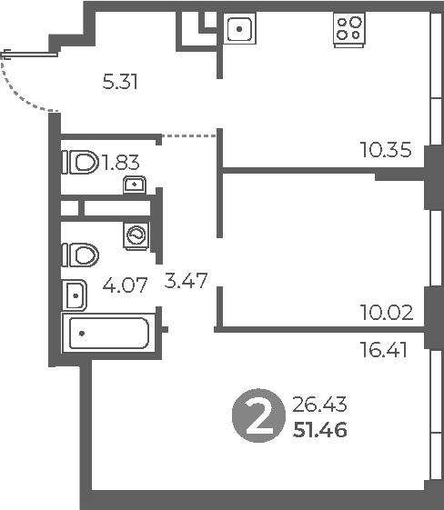 Планировка — Нижегородская от Гранель, 2-комн., 51 м²
