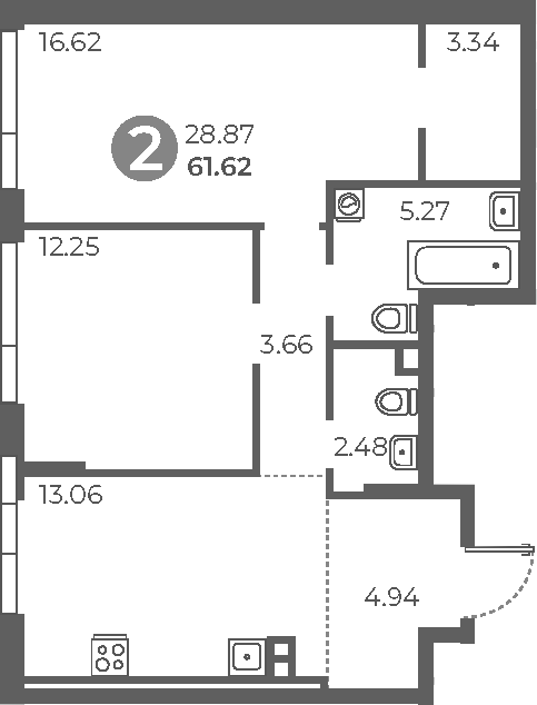 Планировка — Нижегородская от Гранель, 2-комн., 61 м²