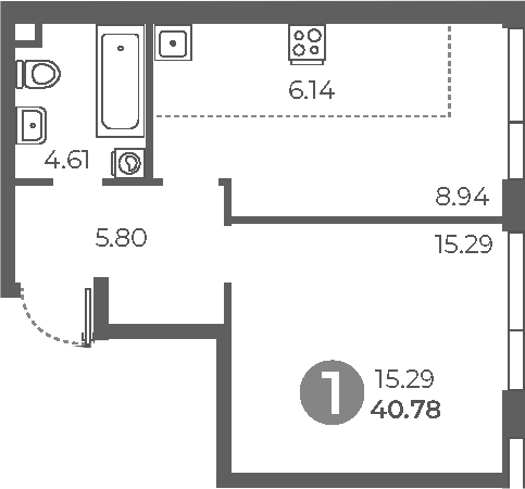 Планировка — Нижегородская от Гранель, 1-комн., 41 м²