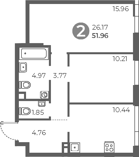 Планировка — Нижегородская от Гранель, 2-комн., 52 м²