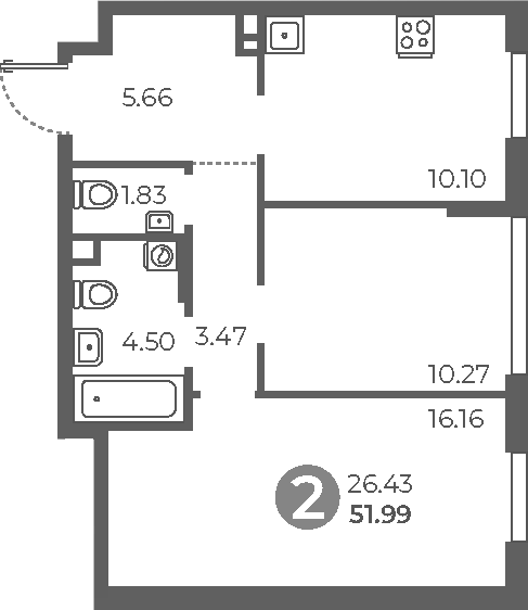Планировка — Нижегородская от Гранель, 2-комн., 52 м²