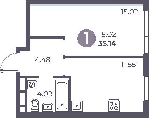 Планировка — Нижегородская от Гранель, 1-комн., 35 м²
