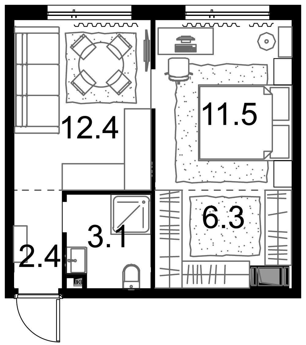 Планировка — Дом МАЛЕВИЧ, 1-комн., 34 м²