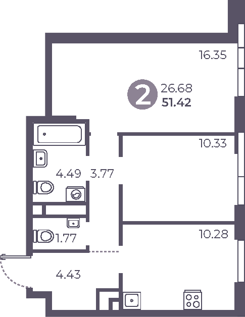 Планировка — Нижегородская от Гранель, 2-комн., 51 м²