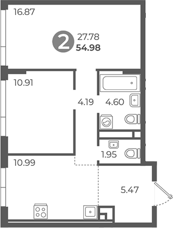 Планировка — Нижегородская от Гранель, 2-комн., 55 м²