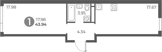 Планировка — Нижегородская от Гранель, 1-комн., 44 м²