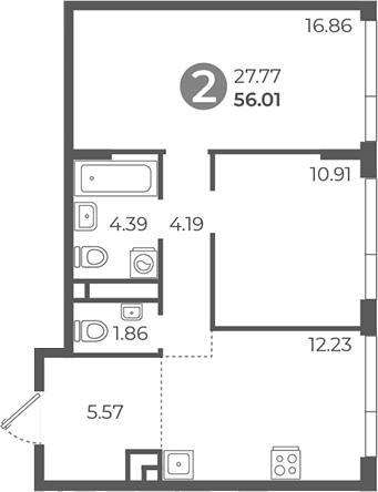 Планировка — Нижегородская от Гранель, 2-комн., 56 м²
