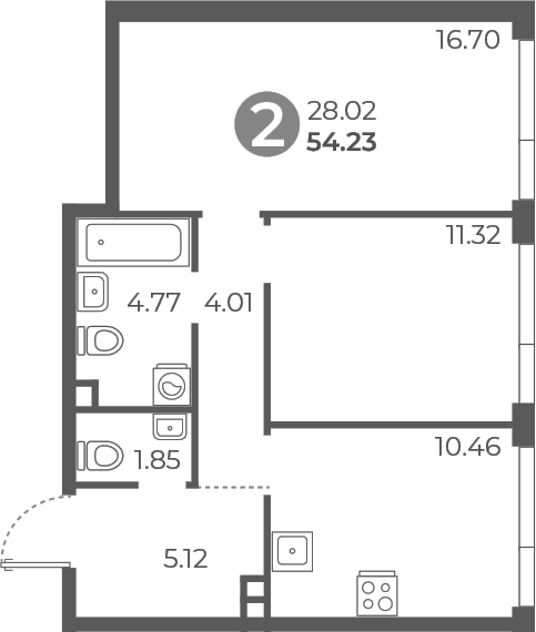 Планировка — Нижегородская от Гранель, 2-комн., 54 м²