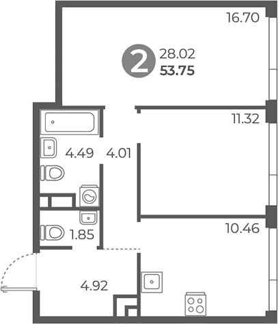 Планировка — Нижегородская от Гранель, 2-комн., 54 м²
