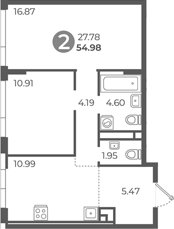 Планировка — Нижегородская от Гранель, 2-комн., 55 м²