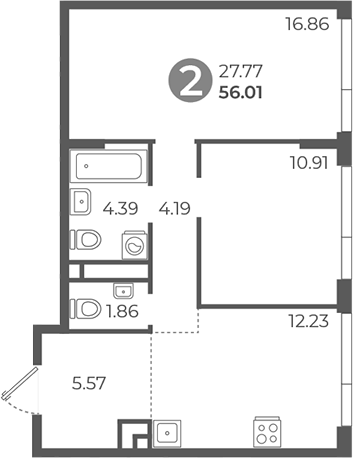 Планировка — Нижегородская от Гранель, 2-комн., 56 м²