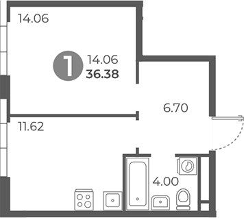 Планировка — Нижегородская от Гранель, 1-комн., 36 м²