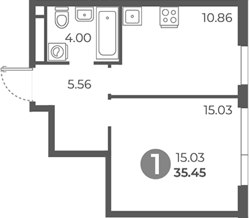 Планировка — Нижегородская от Гранель, 1-комн., 35 м²