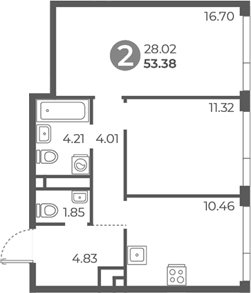 Планировка — Нижегородская от Гранель, 2-комн., 53 м²