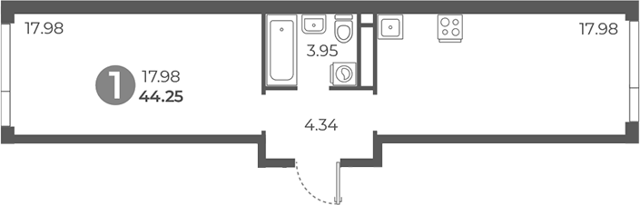 Планировка — Нижегородская от Гранель, 1-комн., 44 м²