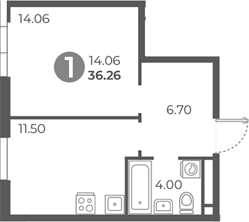 Планировка — Нижегородская от Гранель, 1-комн., 36 м²
