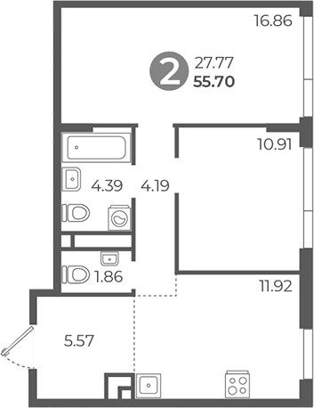 Планировка — Нижегородская от Гранель, 2-комн., 56 м²