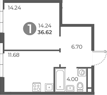 Планировка — Нижегородская от Гранель, 1-комн., 37 м²
