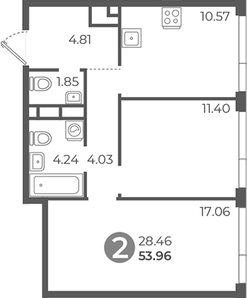 Планировка — Нижегородская от Гранель, 2-комн., 54 м²