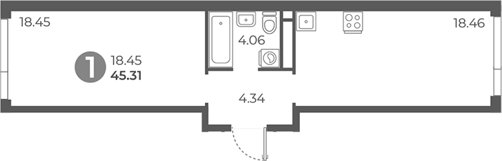 Планировка — Нижегородская от Гранель, 1-комн., 45 м²