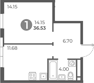 Планировка — Нижегородская от Гранель, 1-комн., 37 м²
