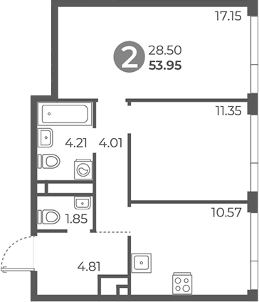 Планировка — Нижегородская от Гранель, 2-комн., 54 м²