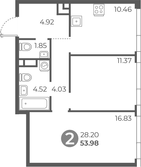 Планировка — Нижегородская от Гранель, 2-комн., 54 м²