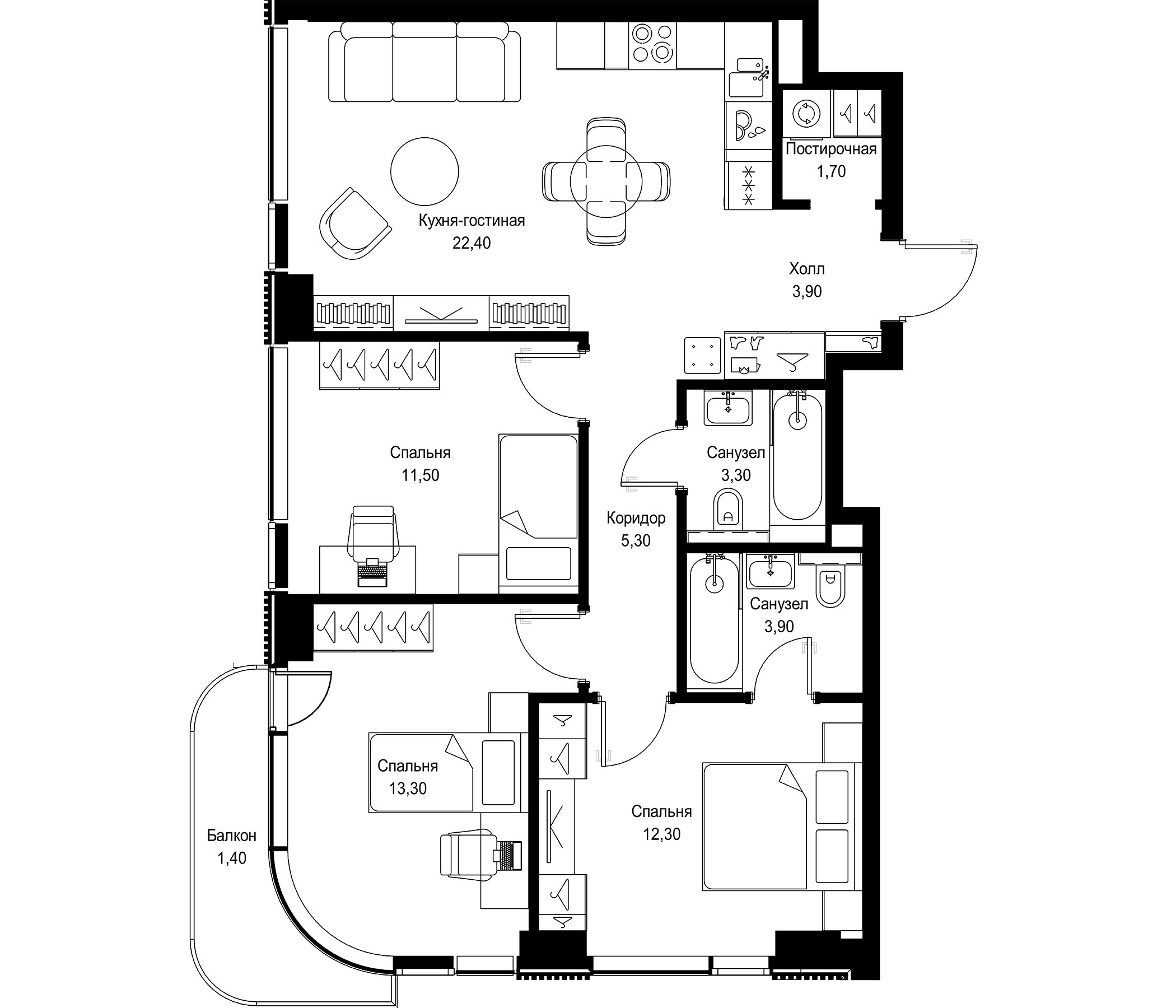 Планировка — СИТИДЗЕН, 4-комн., 78 м²