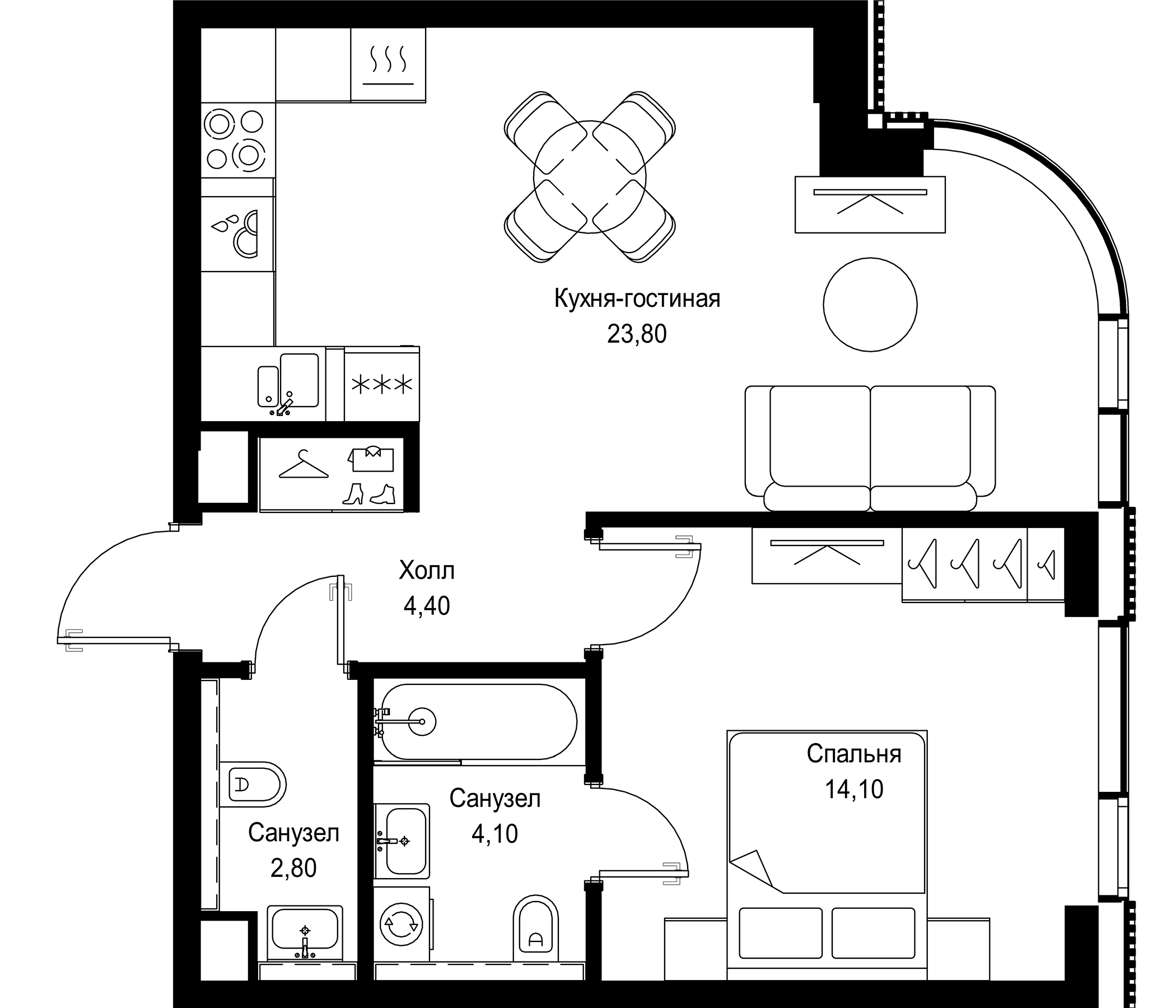 Планировка — СИТИДЗЕН, 2-комн., 49 м²
